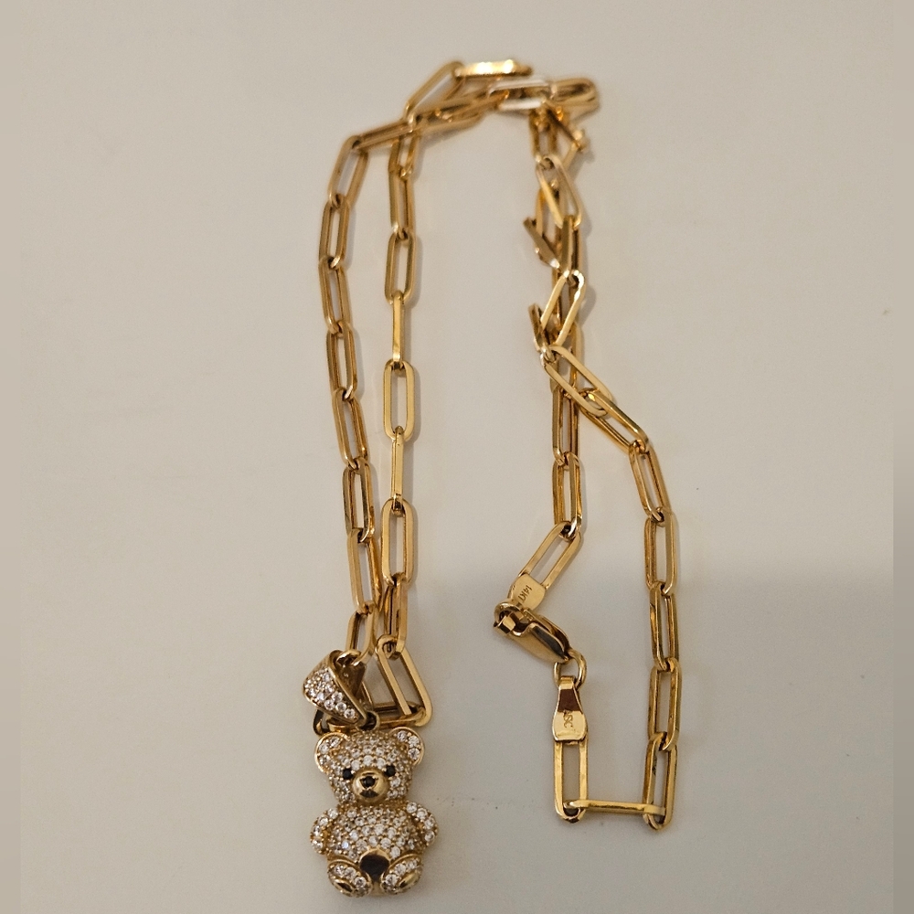 14K Gold Teddy Bear Pendant And Chain